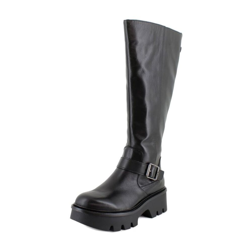 Sam Edelman Wide Calf Black Leather Knee-High Lug Sole Boots NWB